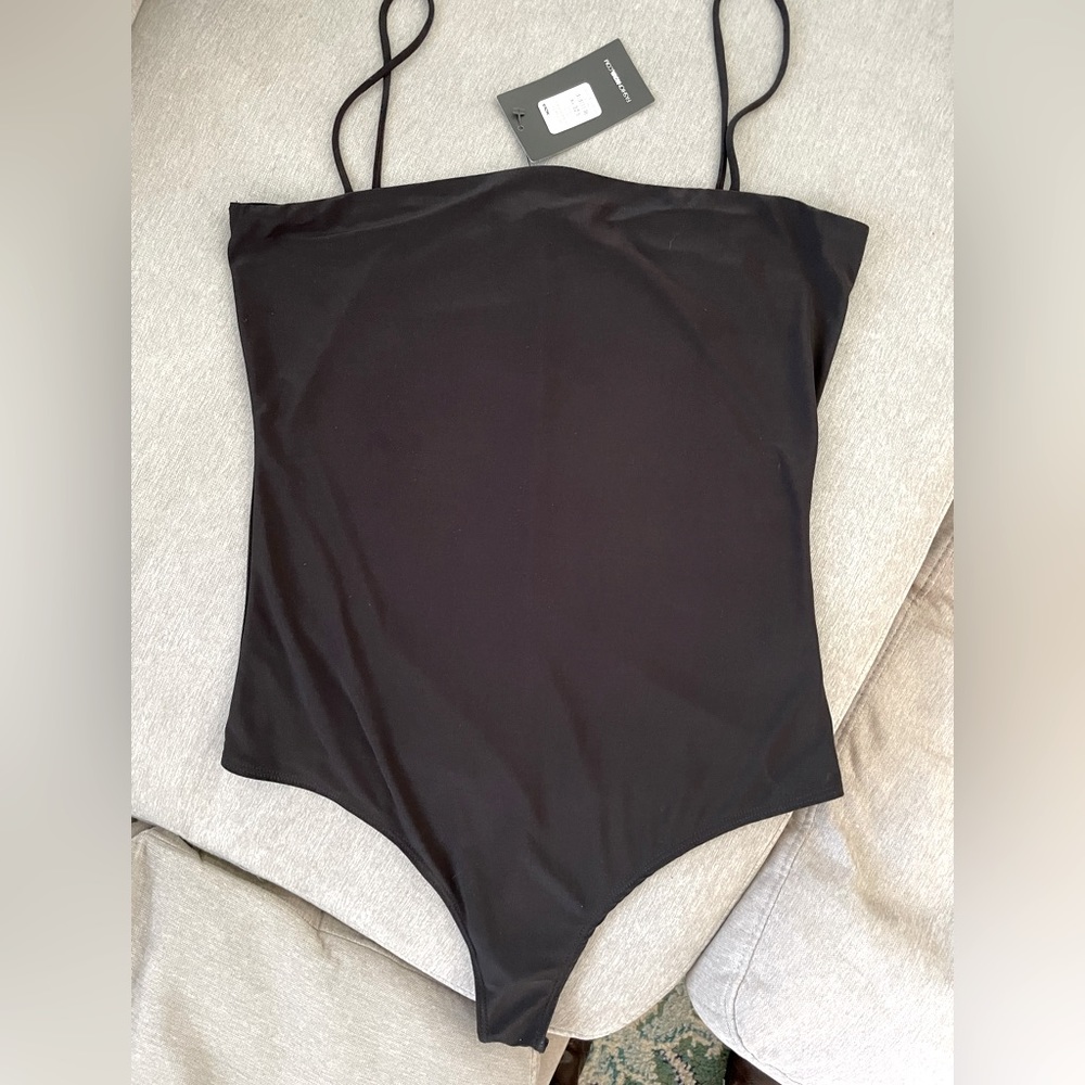 NWT Fashion Nova black thong bodysuit / spaghetti straps top.